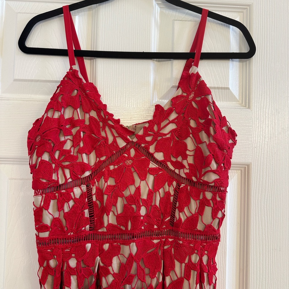 Love...Ady Chemical Lace Bodice Sleeveless Midi Slip Dress Red Nude Size L - Picture 3 of 6